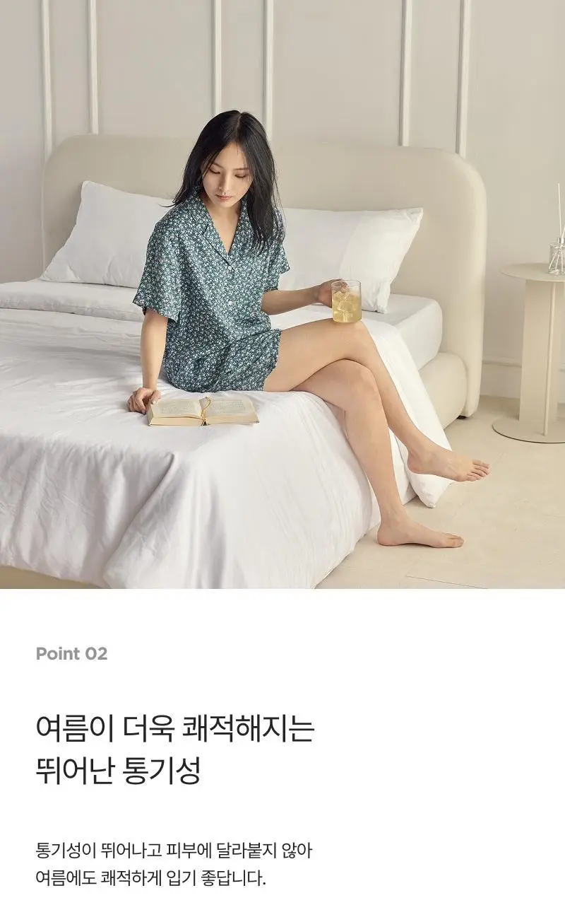 [모던하우스] L 모달100% 부드럽고 시원한 반팔 잠옷세트 네이비꽃 상세페이지 7